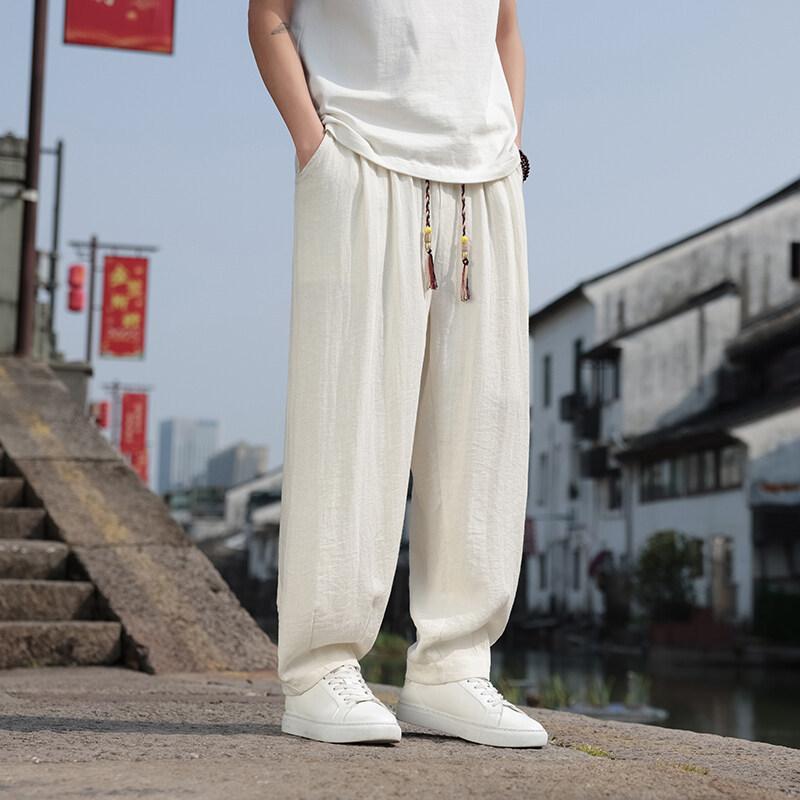 パンツ メンズ 春夏 ワイドレッグ ストレート 綿麻 カジュアル ビッグサイズ シンプル 中国風 普段使い 軽量 伸縮性
