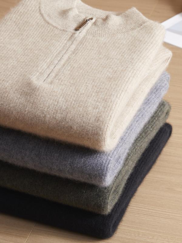 ニットセーター メンズ 秋冬 厚手 カシミヤ 100% ゆったり ハーフジップ カジュアル インナー 暖か 柔らかい 普段使い スリムシルエット