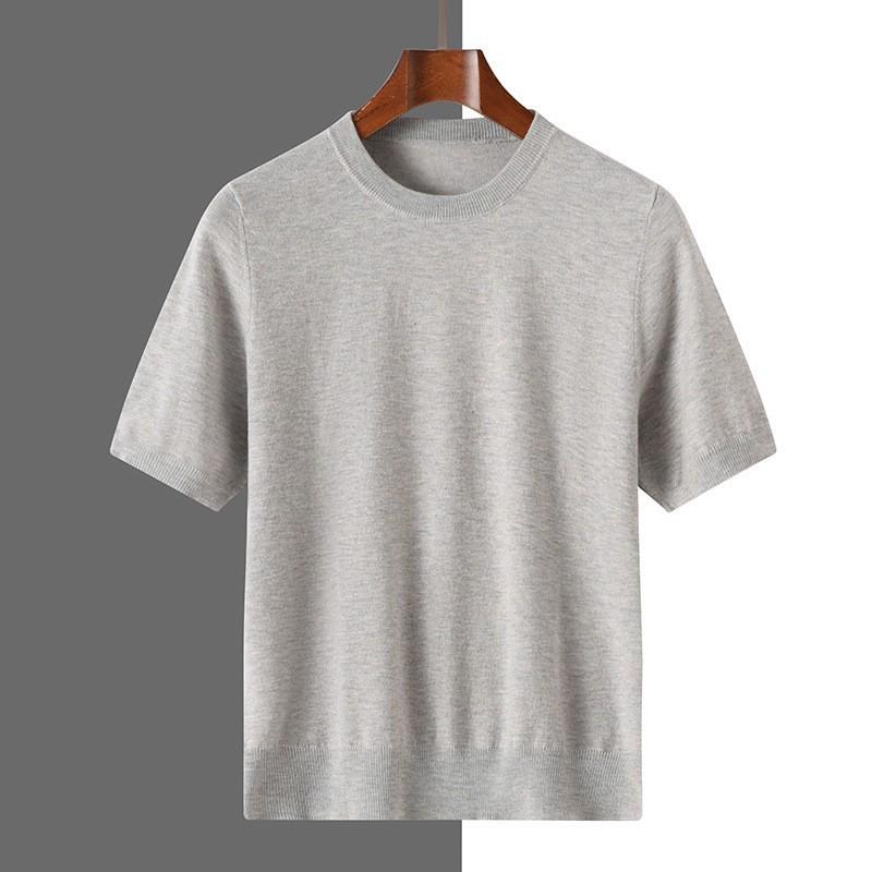 Tシャツ メンズ 夏 短袖 ニット 絹 羊毛 無地 クルーネック プルオーバー インナー トップス 柔らかい 肌触り 軽量 吸湿速乾