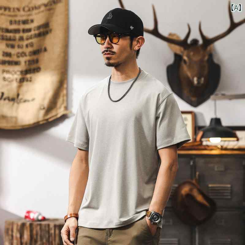 男性用 短袖Tシャツ 夏 オーストラリア産メリノウール リヨセル混 ビンテージ 高級感 無地 単色 トップス 普段使い カジュアル 吸湿性 軽量