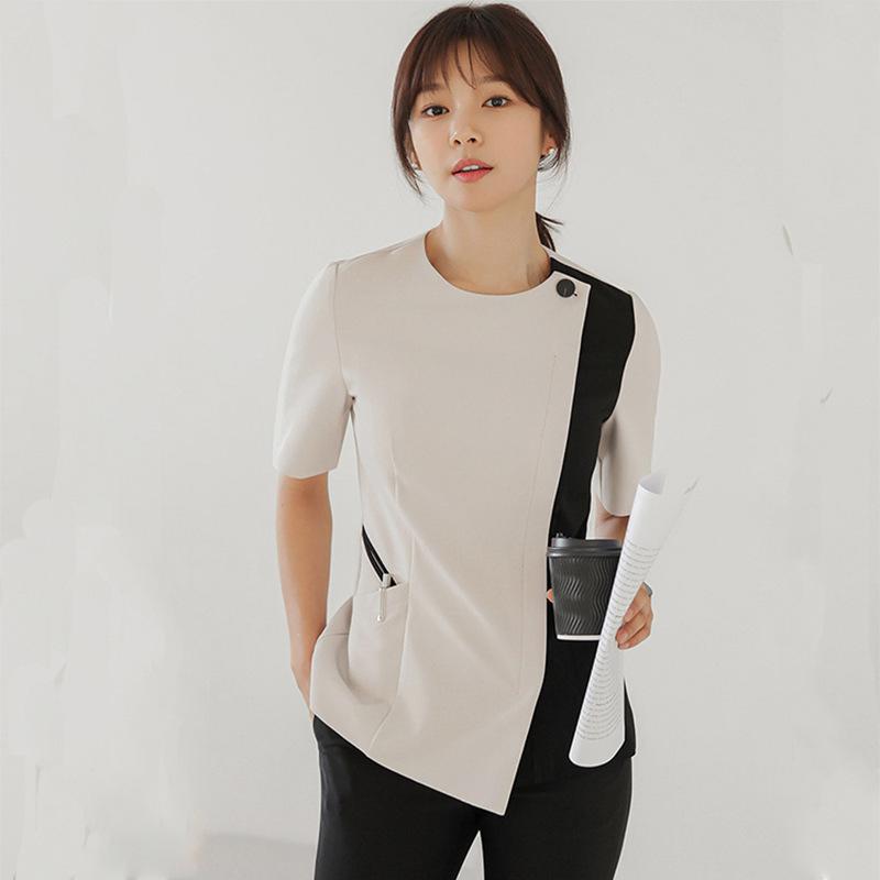 レディース 美容室 スタッフ用 春夏 制服 セット トップス スカート 軽量 綿混 素材 吸湿速乾 機能 快適 フィット