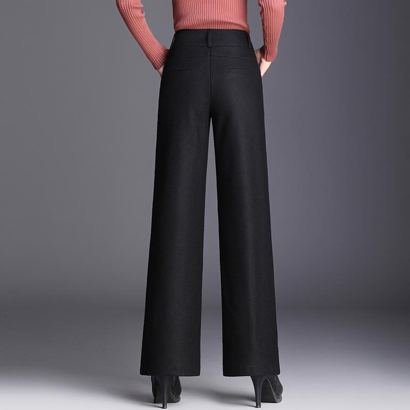 レディース 秋冬 厚手 ウール ワイドレッグ パンツ ハイウエスト ストレート ビッグサイズ カジュアル スリム見え ゆったり 暖か