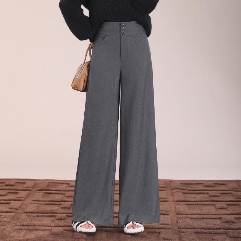 パンツ レディース ワイドレッグ ストレート ハイウエスト ゆったり スリム カジュアル 秋冬 普段使い ビッグシルエット
