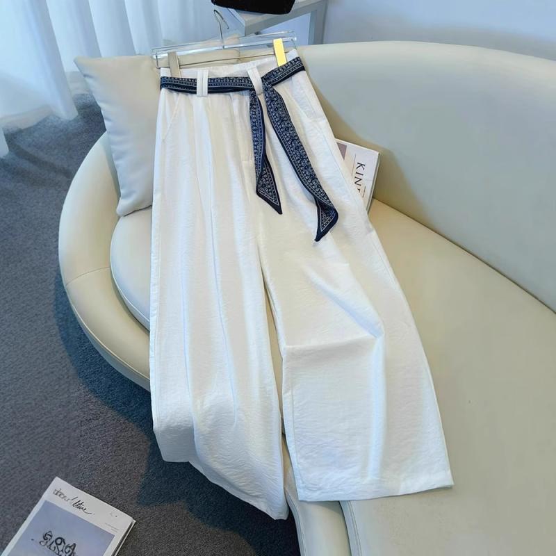 レディース ワイドパンツ 白 接触冷感 夏用 薄手 防紫外線 9分丈 涼快 ボトムス 軽量 吸湿速乾 ストレッチ ハイウエスト カジュアル