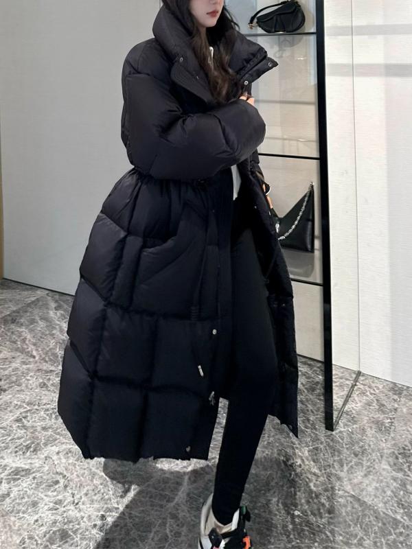 レディース ダウンコート 高級感 厚手 保温 ゆったりシルエット スタンドカラー ウエストシェイプ ロング丈 秋冬 暖か 軽量 通勤用 カジュアル アウター 防風性