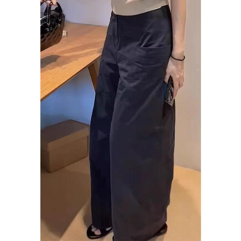 パンツ レディース 夏 薄手 ハイウエスト ワイドレッグ 濃紺 カジュアル スリム ロング丈 軽量 伸縮性 吸湿速乾 6,000円
