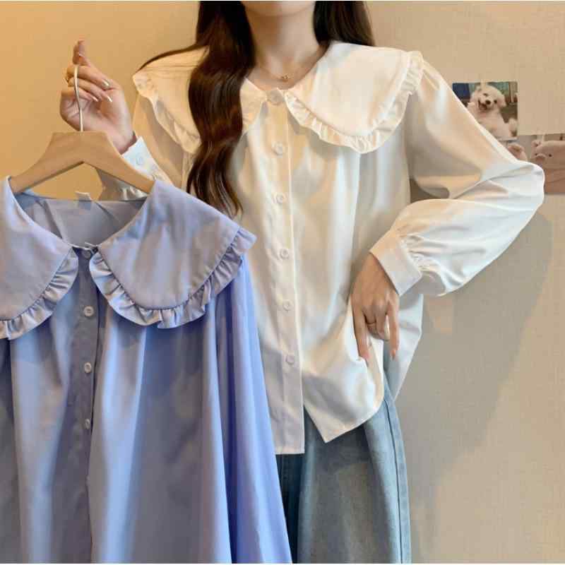 ブラウス レディース 長袖 フリル ドールカラー ゆったり ビッグシルエット 秋冬 エレガント かわいい 洗練 普段使い トップス
