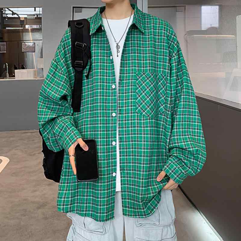 長袖シャツ メンズ チェック柄 磨毛生地 日系スタイル シンプル レトロ フィット カジュアル 普段使い 暖かみ ゆったりシルエット トップス アウター 春秋