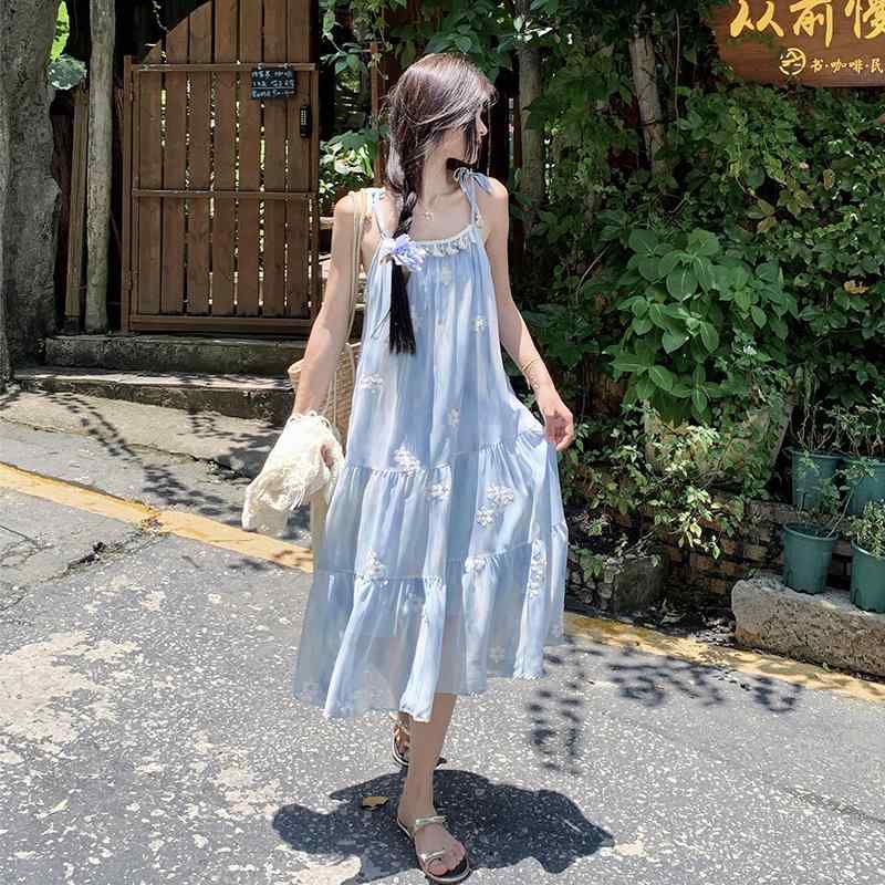 レディース 夏用 ワンピース セット リゾート風 吊り帯 長丈 フリンジ 透け 2ピース 軽量 涼しい ビーチウェア