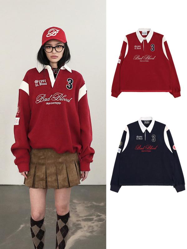 スポーツシャツ お上さん用 レトロ ラガー表現スタイル 刺しゅう 対比色合い ゆったり 汗水 表どおり 心地よい アメリカン 表どおり流行り物 綿織物 混 軽さ 伸縮性 通い 普段使い