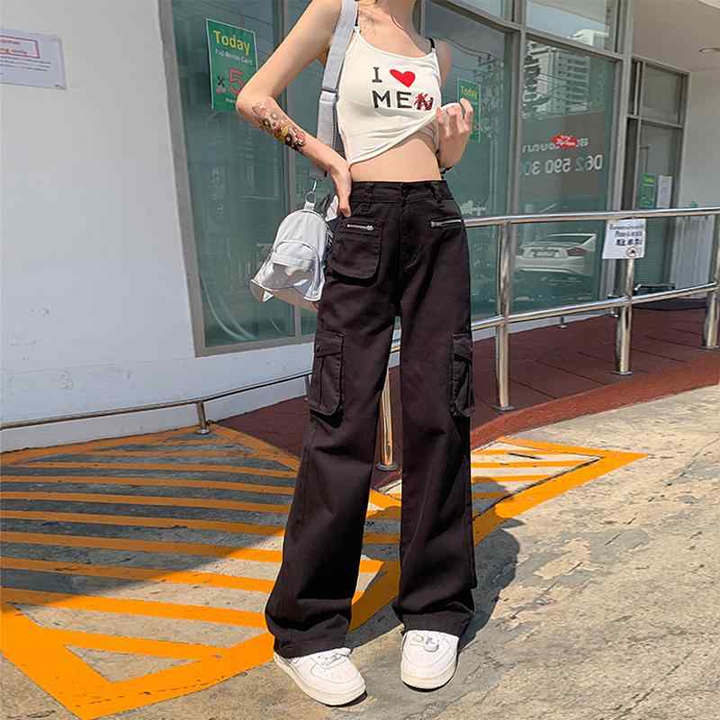 レディース 春 カジュアルパンツ ワイドレッグ カーゴパンツ ゆったり スリム レトロ アメリカンスタイル ロング 普段使い コーディネートしやすい ビッグシルエット