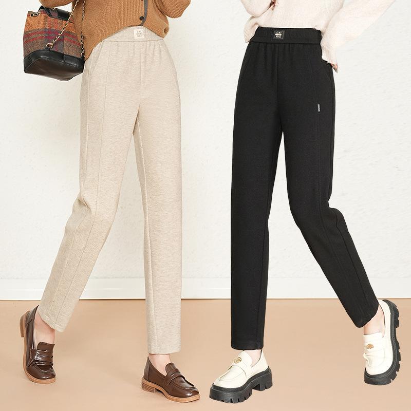 レディース ハイウエスト テーパードパンツ ウール カジュアル スリム 肉カバー 通勤用 細脚 春秋 ストレッチ 軽量 再生繊維 ミックス