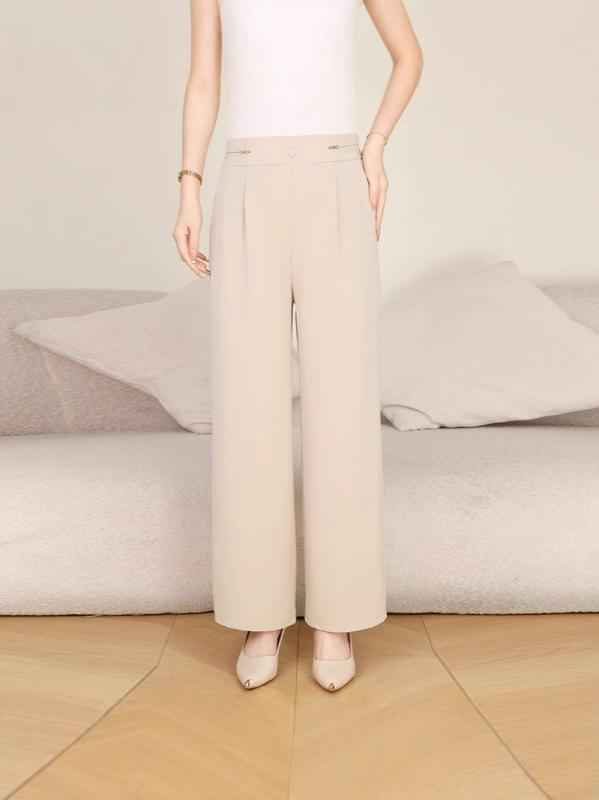 春夏 レディース ハイウエスト ワイドパンツ ゆったり ストレート ミドル丈 カジュアル ボトムス 普段使い 軽量 ストレッチ 4,930円