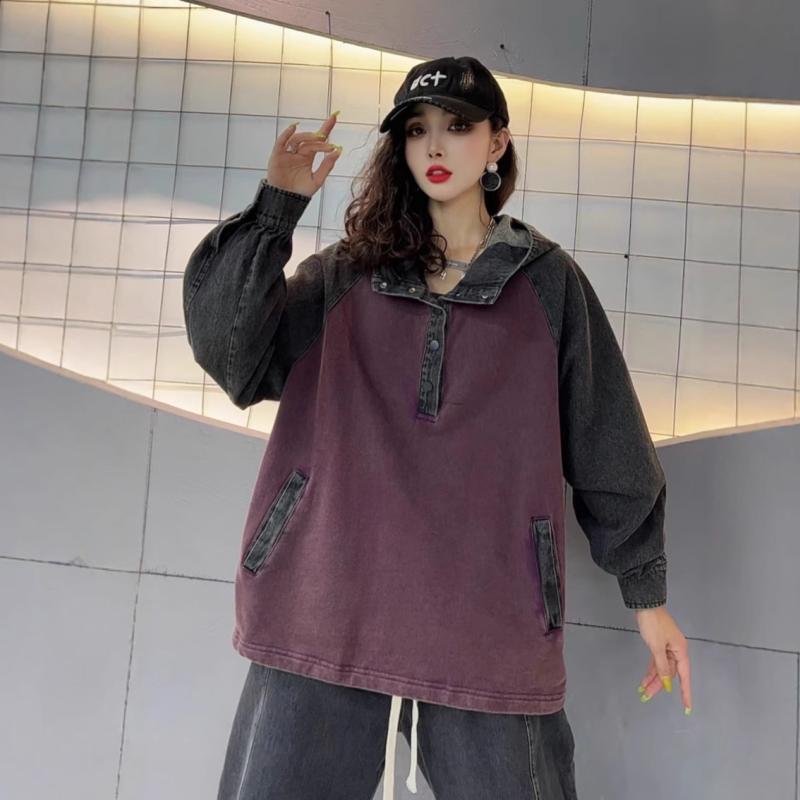 フーディー レディース ジーンズ うつり変わり 長袖 ボンネット付き添い人 レトロ ゆったり ビッグ影ぼうし 春夏 普段使い走り 心地好い トップス