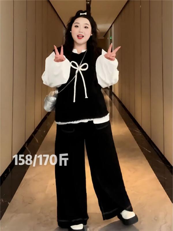 レディース 3点セット 秋冬 ゆったり スタイリッシュ 減齢 ベスト シャツ ロングパンツ スリム 体型カバー ファッション 6,300円
