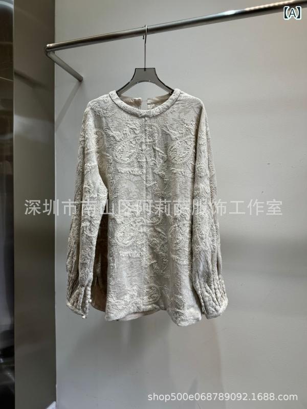 レディース 刺しゅう 丸首 長袖 プルオーバー 綿麻原料品 填まる 春物 作物的 ゆったりトップス 普段使い走り 軽さ 通気性 座標し分かりやすい 第一義的表現スタイル