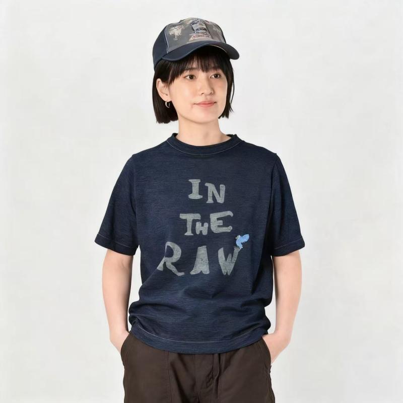 Tシャツ ユニセックス インディゴブルー 飛鳥刺繍 アルファベット刺繍 ショートスリーブ カジュアル トップス コットン素材 日常使い 軽量 伸縮性