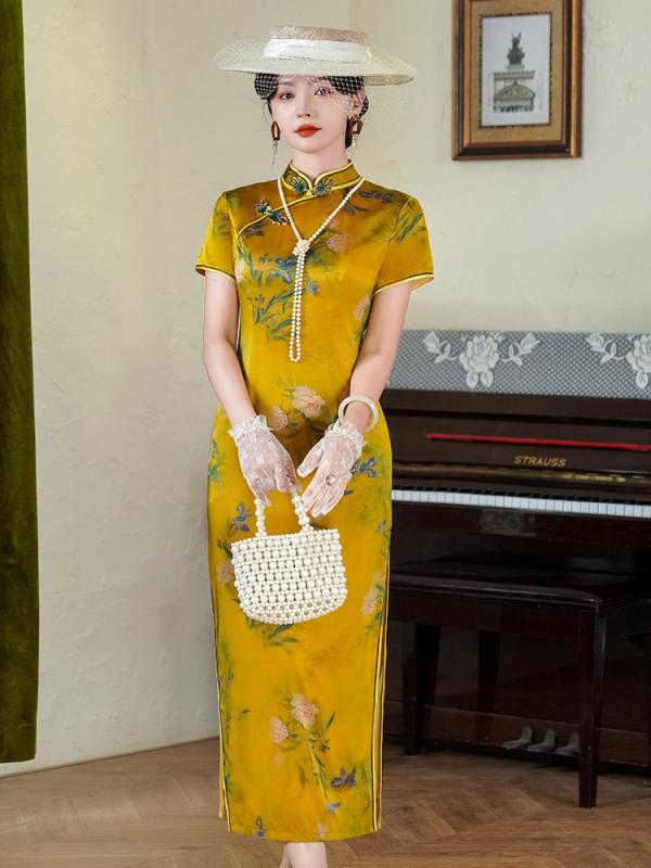 レディース 瀬戸もの御召しもの 春夏 黄色 地絹 ロング丈 二重 流行り物 レトロ  フォーマル 美術的 表現スタイル 口さかしい 原材料 成人女性用 御召しもの オリエント風 御召しもの 晴れ晴れしい 影ぼうし