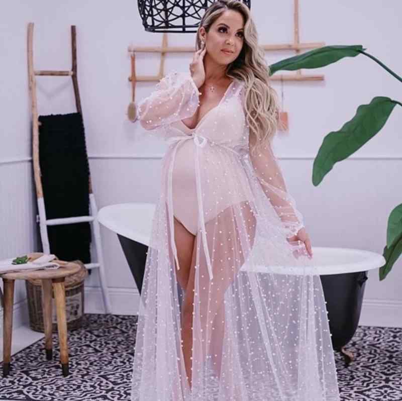 マタニティ ロングドレス 妊婦用 セクシー スタジオ撮影 ソフトレース ビーズ装飾 紐リボン フェミニン かわいい 伸縮性 軽量 妊婦フォト 撮影用 ワンピース ドレス シルエット 美しい 妊味
