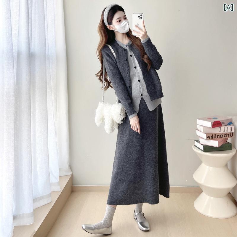 マタニティ 秋冬 編み物 背広 書き割り 半身スコート トップス 妊婦服 好いたらしい 伸縮性 羊毛混 モヘヤ調 日常着こなし 今めかしい 優しいこと パステル色の 原料品 ベージュ系 赤銅色系