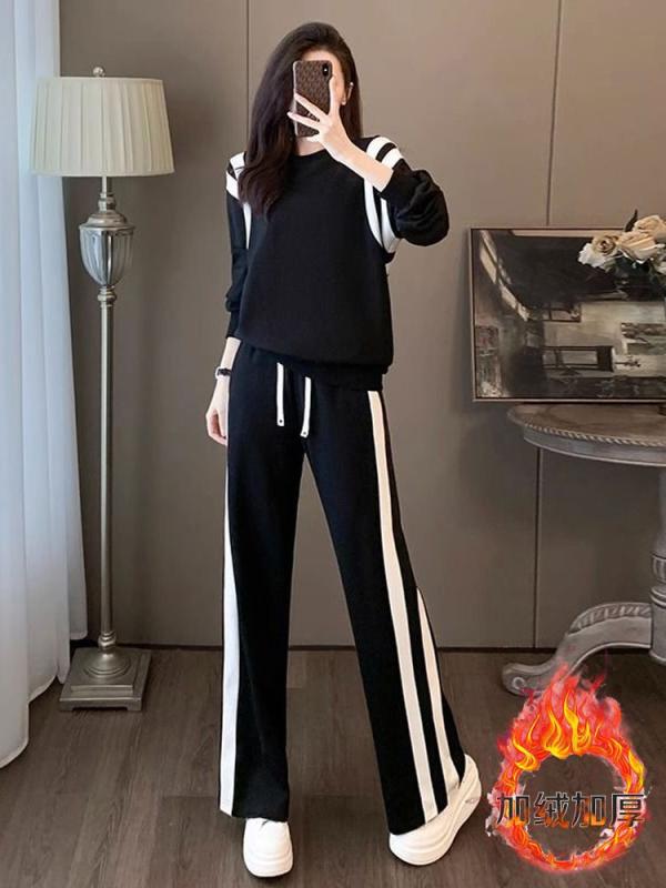 レディース 秋冬 スウェット ワイドパンツ セット ファッション カジュアル ゆったり スタイリッシュ 減齢 日常使い コーディネート トップス ボトムス スポーツウェア
