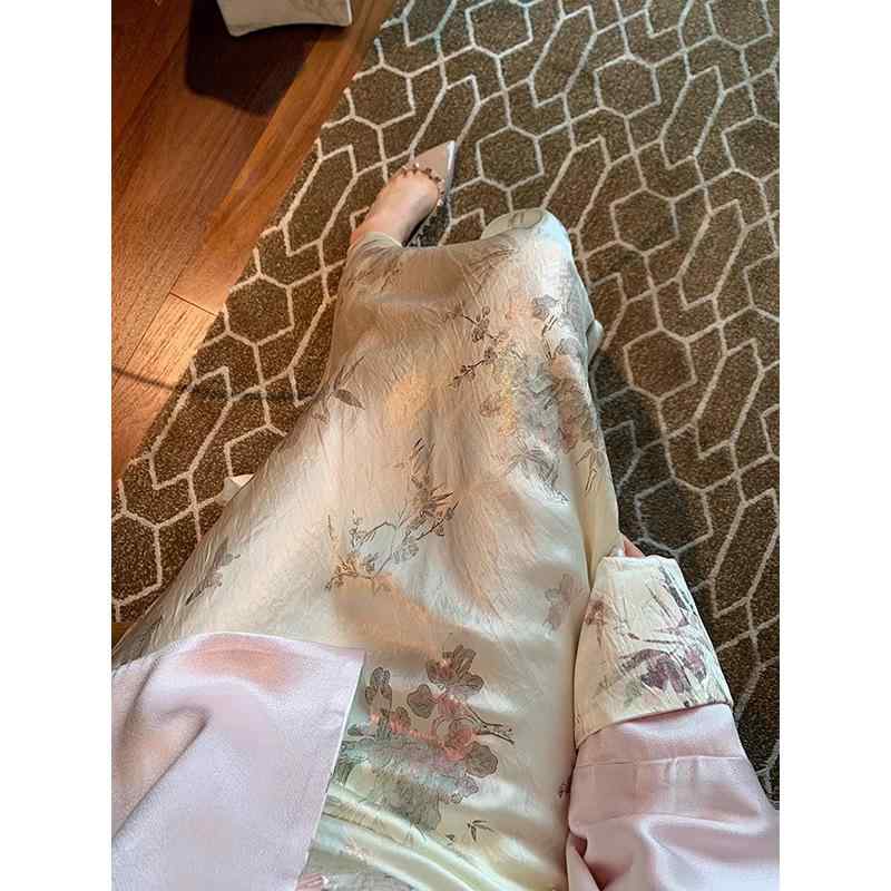 スコート 成人女性用 春夏 中華風 金箔 刷り上げる ご機嫌酉の方角 繻子 人魚 ロング 光輝 窈窕たる 今めかしい フォーマル 普段使い