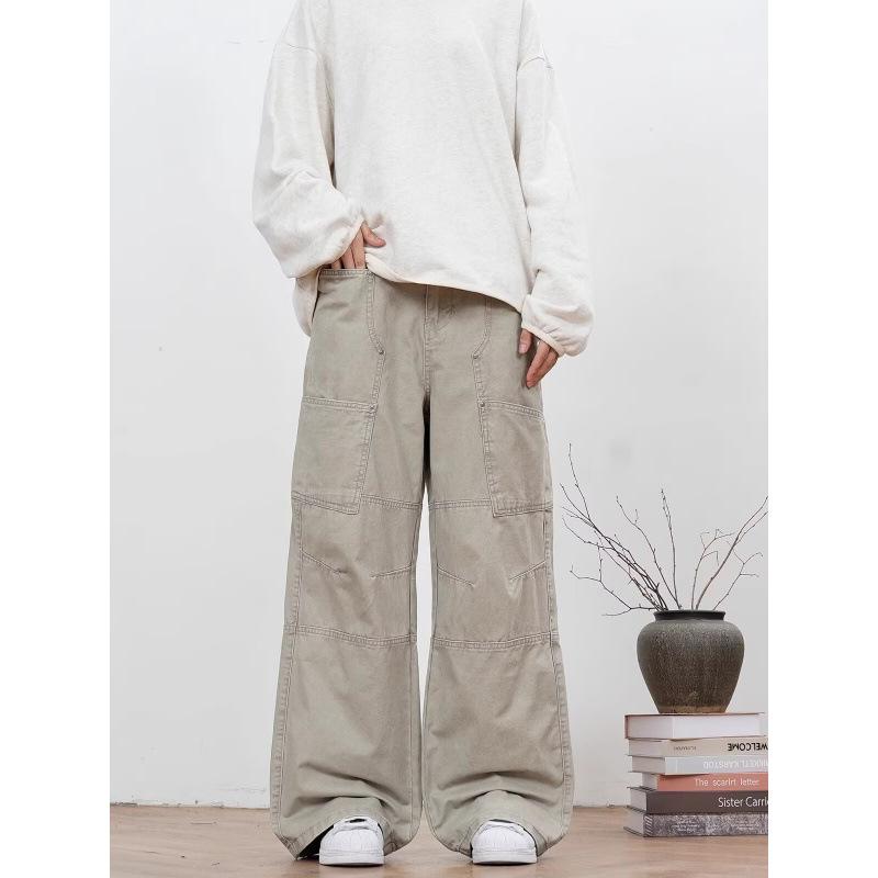 メンズ デニムパンツ レトロ ウォッシュド ストレート 微フレア ワークスタイル アメリカン ストリート カジュアル 普段使い コーディネート ヴィンテージ風