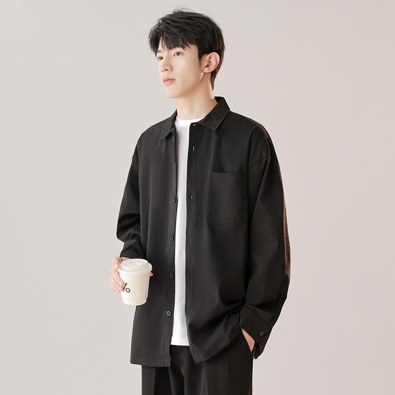 シャツ メンズ 白 トップス シンプル スタンドカラー カジュアル ゆったり ドレープ 合わせやすい 春秋 普段使い 軽量 綿素材