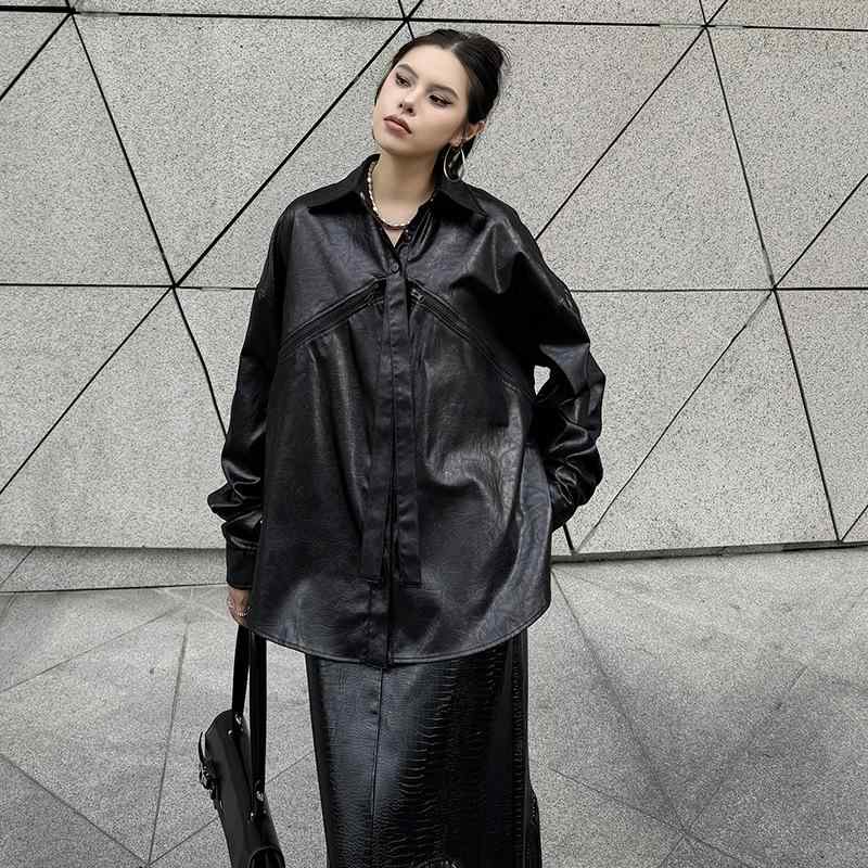 レディース シャツ 合成皮革 フィット ストリートスタイル 秋冬 ツーウェイ 取り外し可能 個性派 カジュアル トップス