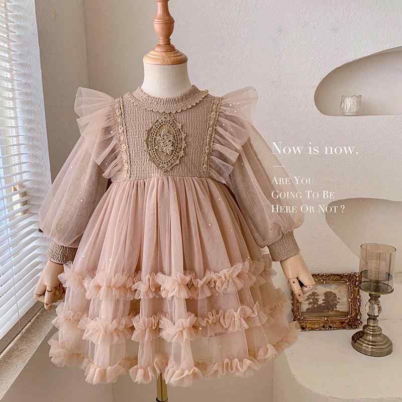 ワンピース 女の子用 チュール素材 秋用 韓国 スタイリッシュ かわいい キッズ ドレス 軽量 ファッション