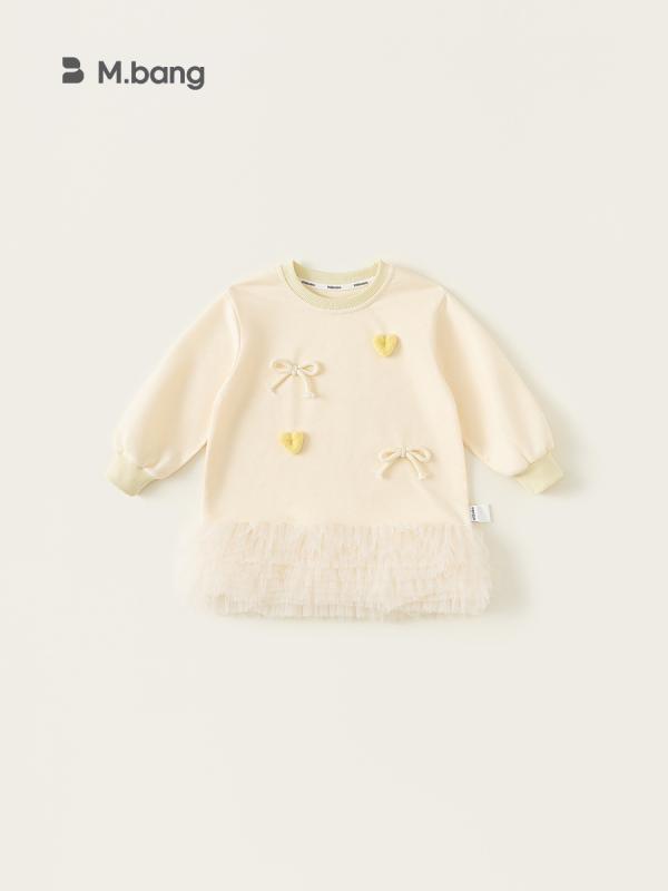 ワンピース 女の子 ベビー 春 長袖 かわいい 蝶結び ふんわり フレア スカート 甘め 軽やか 普段使い チュール