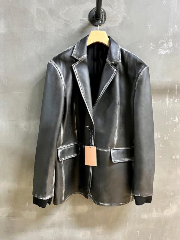 レディース 秋冬 レトロ 革 ジャケット スーツ アウター 高級感 ヴィンテージ ゆったり シルエット 加工