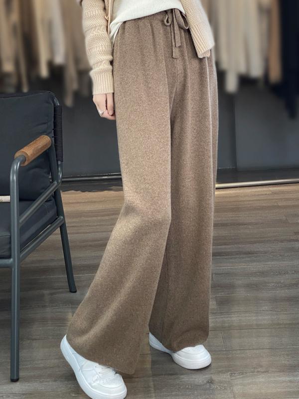 レディース 秋冬 ワイドレッグパンツ 絨毛 編み物 朦々たる  ロング 無地 自然的酉の方角 心地よい ドレープ感 座標し分かりやすい 伸ばすこと 情の籠もった原料品