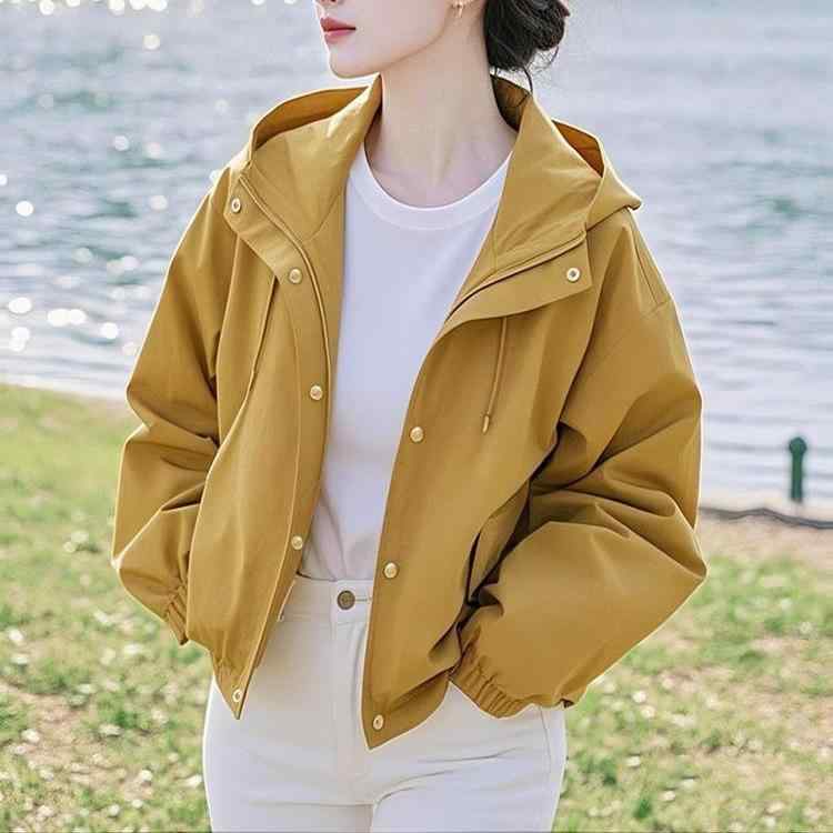 レディース 春夏 フード付き ウィンドブレーカー ゆったり 長袖 ジャケット カジュアル アウトドア スポーツ 軽量 トップス フィット スタイリッシュ