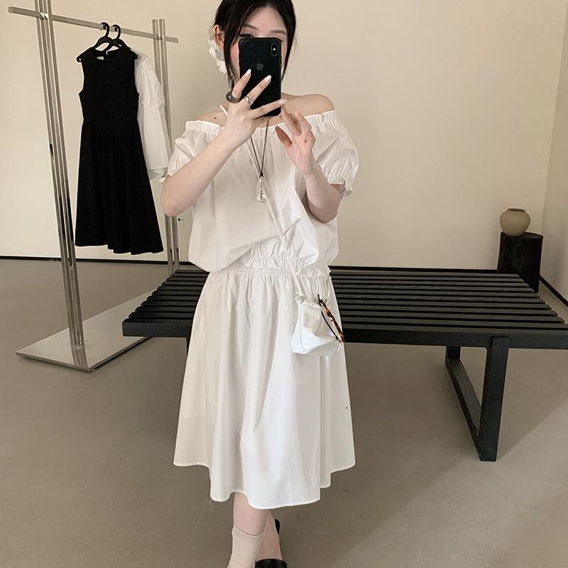 レディース 夏 かわいい ボートネック ブラウス 伸縮ウエスト スリム ハーフスカート セット ガーリー トップス 軽量 吸湿速乾 甘め シルエット