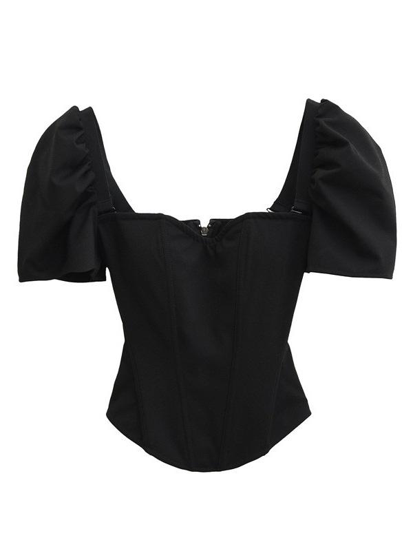 レディース トップス セクシー オフショルダー ストラップレス 着脱式袖 立体コルセット ボディシェイプ ショート丈 Tシャツ かわいい 伸縮性 普段使い