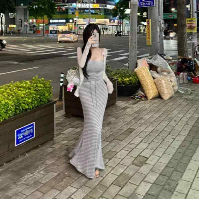 レディース スカート 秋冬 ストライプ ハイウエスト フィッシュテール 伸縮ウエスト ヒップハグ ミドル丈 エレガント スリム 普段使い 軽量 伸縮性