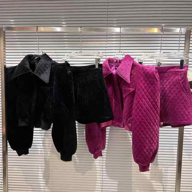 女の子 秋冬 ベルベット 短ジャケット ショーツ セット 立体肩 菱形格子 暖か かわいい 普段使い 軽量 4,690円