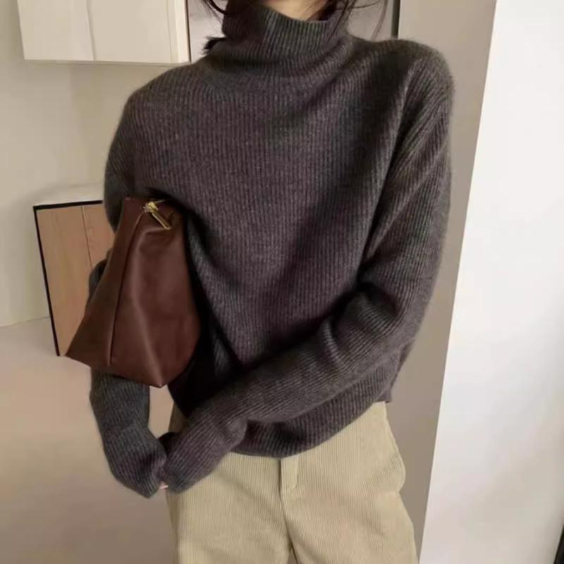 セーター レディース 秋冬 ゆったり 厚手 全羊毛 カシミヤ ニット 単色 プルオーバー フリルネック 暖か レイヤード ベースレイヤー トップス