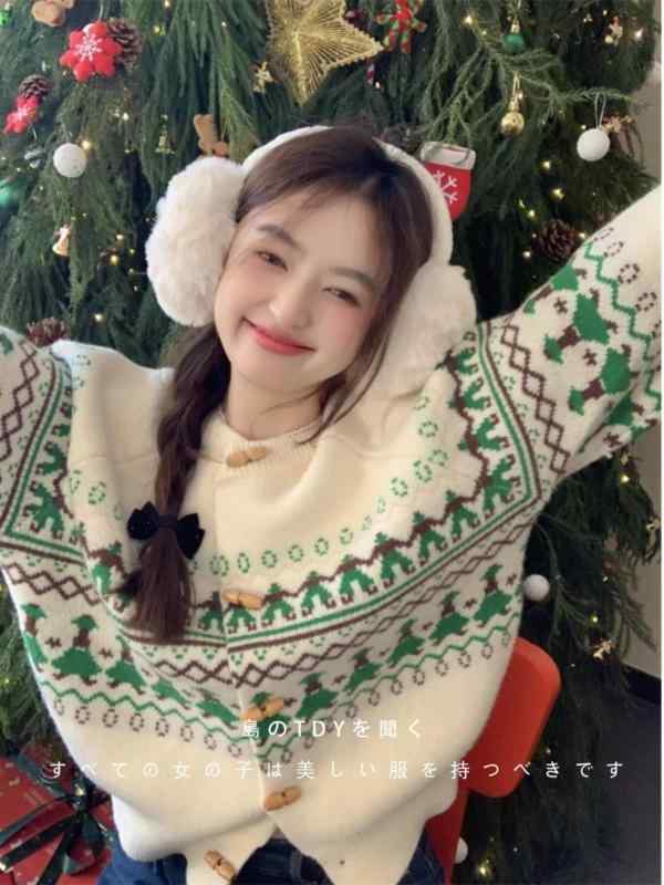 ニット カーディガン フェアアイル 柄 厚手 北欧風 クリスマス デザイン 冬用 暖か セーター トップス 長袖 ゆったり シルエット｜日用雑貨　RISE店