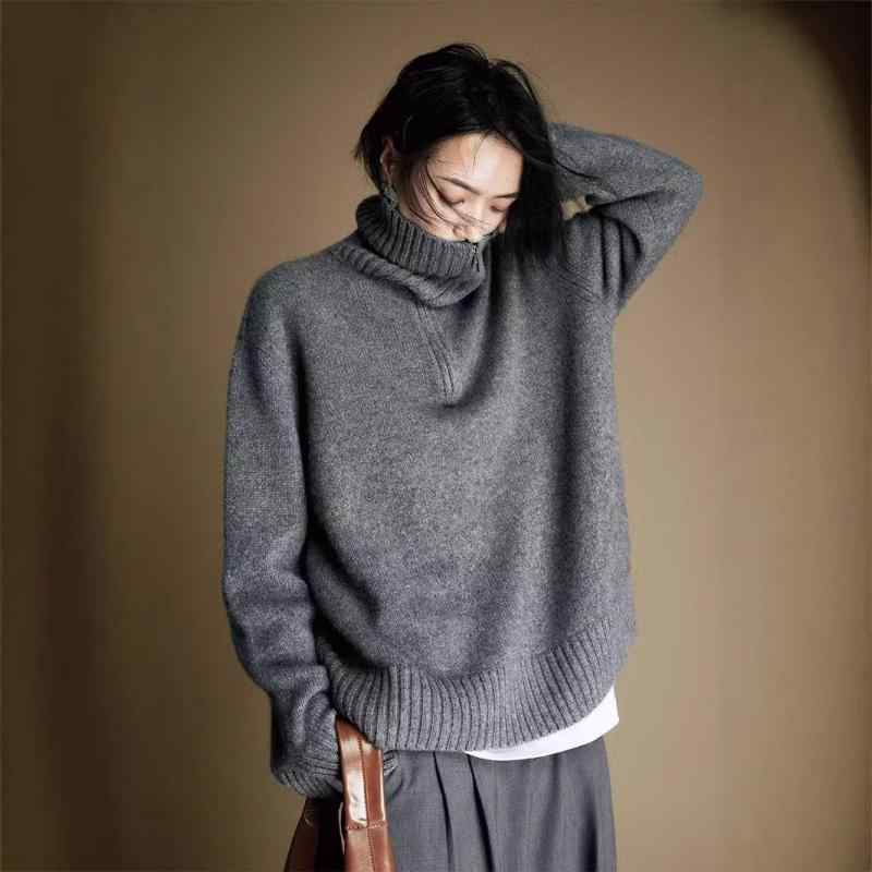 セーター レディース 秋冬 ハーフジッパー スタンドカラー 羊毛100% 厚手 ゆったり リラックス レトロ ニット インナー 暖か ウール ルーズフィット ベースレイヤー