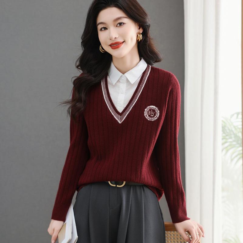 レディース 春夏 ニットトップス フェイクレイヤード ショート丈 プルオーバー インナーシャツ 上品 スタイリッシュ 軽量 伸縮性 通勤 普段使い カジュアル