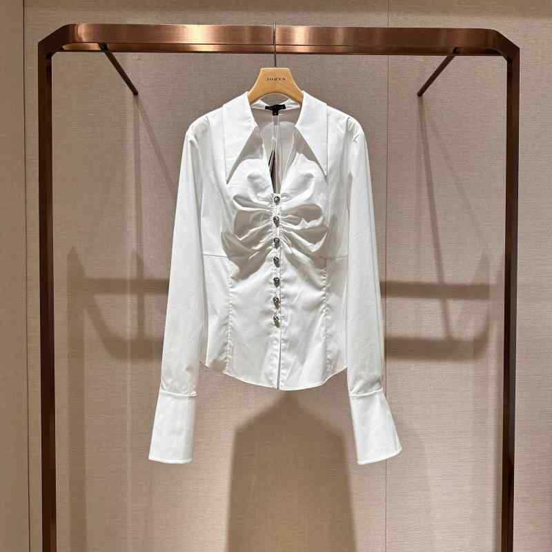 シャツ 女性用 長袖 白 UVカット 上品 スタイリッシュ ユニーク シングルボタン 秋 通勤 日常 オフィス 軽やか シルエット