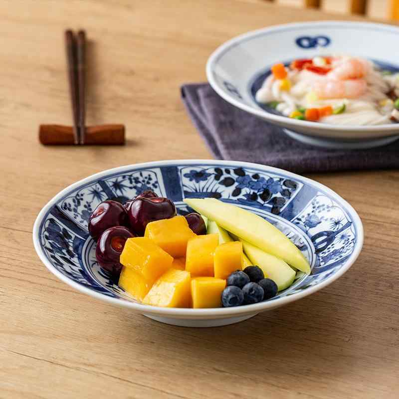瀬戸もの 深皿 青花 釉下彩 風 花柄 身寄り用 食器 耐久性 磨きあげる目論む 日常使い走り 昼ご飯 早見表御召しもの