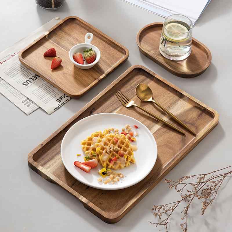 木製トレイ 実木 アカシア材 長方形 楕円形 日式茶道 小皿 ケーキ皿 BBQ用 プラッター ティーセット デザート皿 パーティー用 天然木 耐久性 食器置き 日常使い