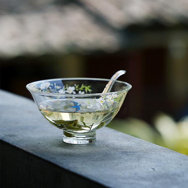 茶具 耐熱硝子 緑茶碗 茶さじ 書き割り 手作り 功夫茶 泡茶碗 干泡碗 澄み切った原料品 日常使い走り 茶道装置