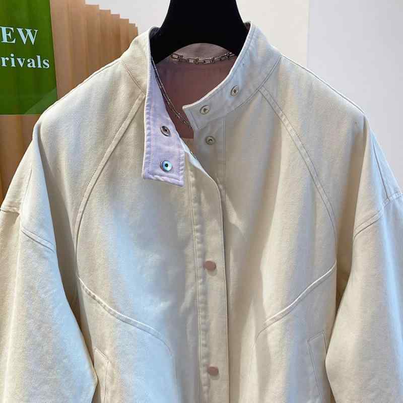 ジャケット レディース スタンドカラー デニム ゆったりシルエット ショート丈 高級感 カジュアル 春秋 綿混 軽量 普段使い 5,313円