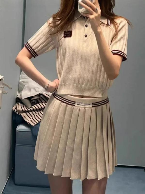 レディース 夏 編み物 筋目 スコート スウェーター 仕掛ける ポロ 襟 ふんわり 対比 色合い 女子らしい 表現スタイル 普段使い走り 軽さ パステル色の 原料品 伸縮性 吸湿 速乾