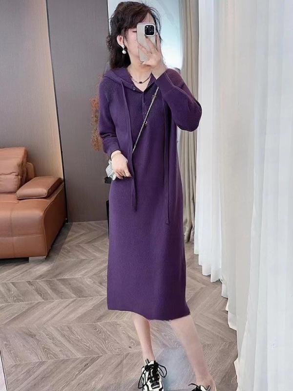 レディース ニットワンピース 厚手 フード付き ゆったり ルーズ ストレート ロング シンプル 体型カバー スリム効果 普段使い 暖かみ 柔らかい 素材 秋冬