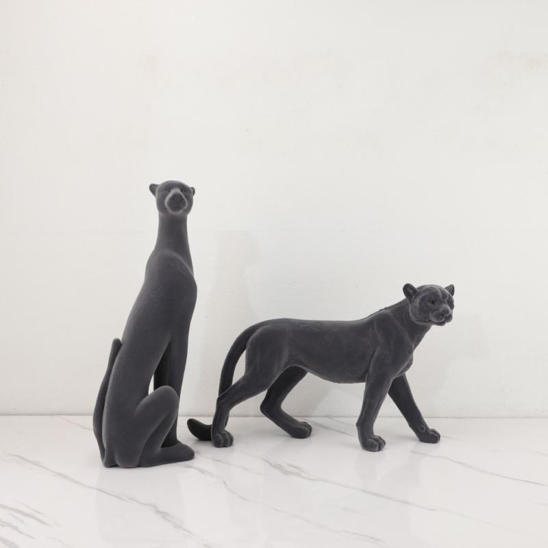 動物置物 欧風 ヒョウ ベルベット加工 クリエイティブデザイン リビング 書斎 オフィス ホテル向け インテリア デコレーション フィギュア ホームアクセサリー 芸術的 装飾品